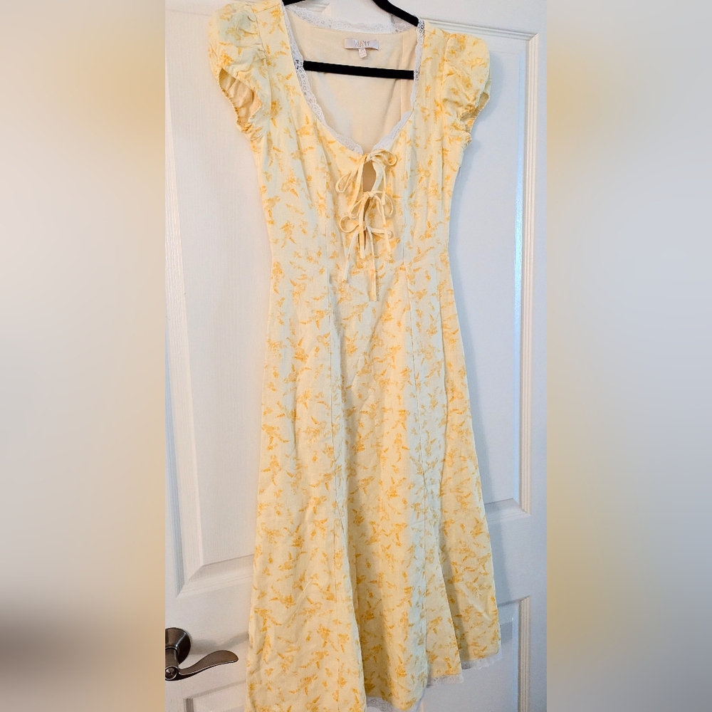 Wayf Yellow Floral Midi Dress